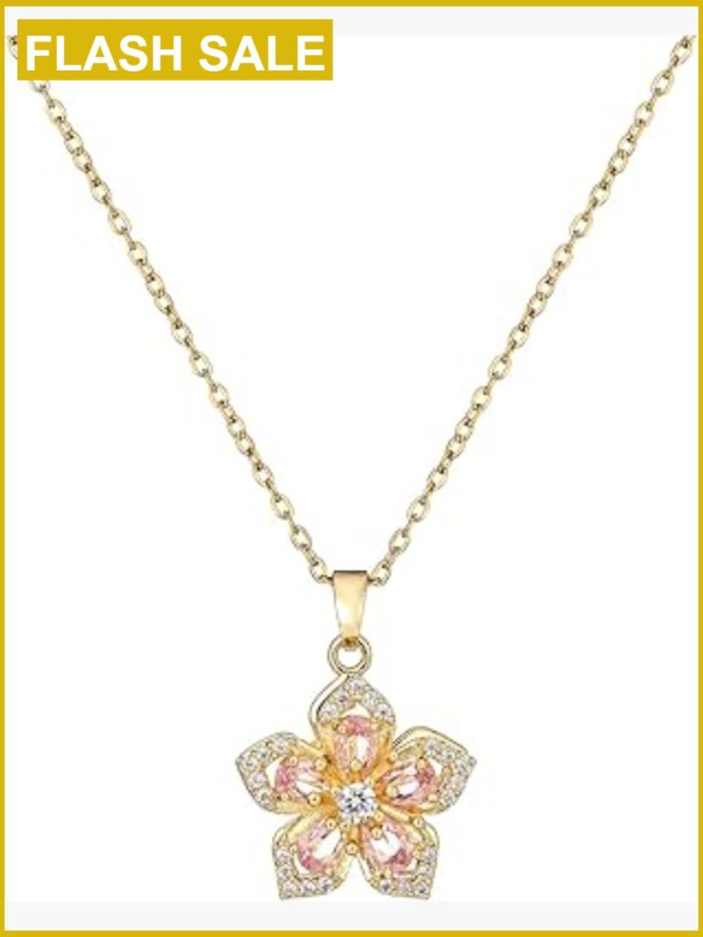 Gold Flower Fidget Necklace Rotating Crystal Pendant Adjustable Spinning Choker